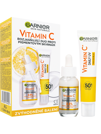 Duopack Vitamin C sérum a denní rozjasňující UV fluid SPF 50+ invisible
