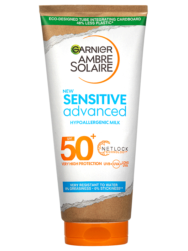 Garnier Ambre Solaire Sensitive Advanced opalovací mléko, velmi vysoká ochrana, světlá citlivá pokožka, SPF 50+, 175ml