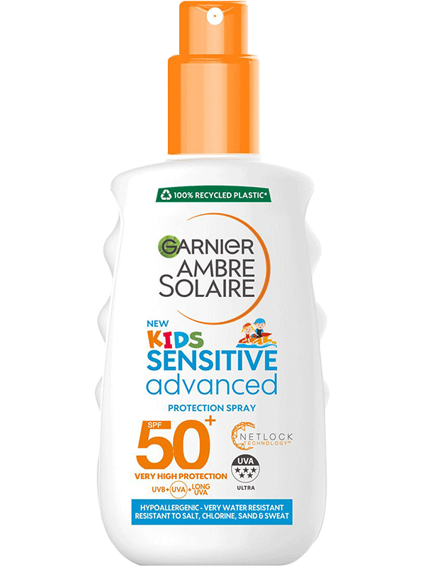 Ambre Solaire Ochranný sprej proti UV záření s velmi vysokou ochranou SPF50+ pro citlivou dětskou pokožku, 150 ml
